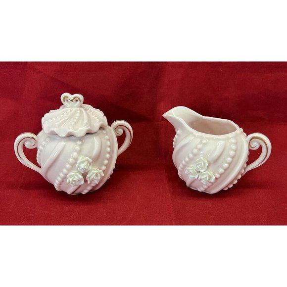 Norcrest Creamer and Sugar Bowl Set Porcelain Pink Lavender Roses Vintage - Picture 2 of 12